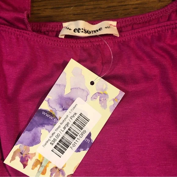 Boutique Ee:some Stretchy Pink Ruffle Bodysuit Size Large New - Picture 2 of 10